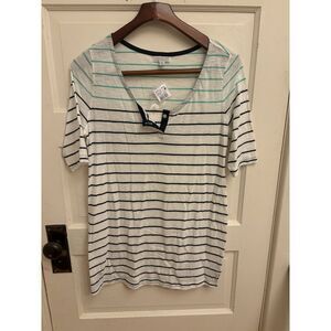 A Pea In The Pod White Black Green Striped Shirt Size Medium Half Sleeve New $49